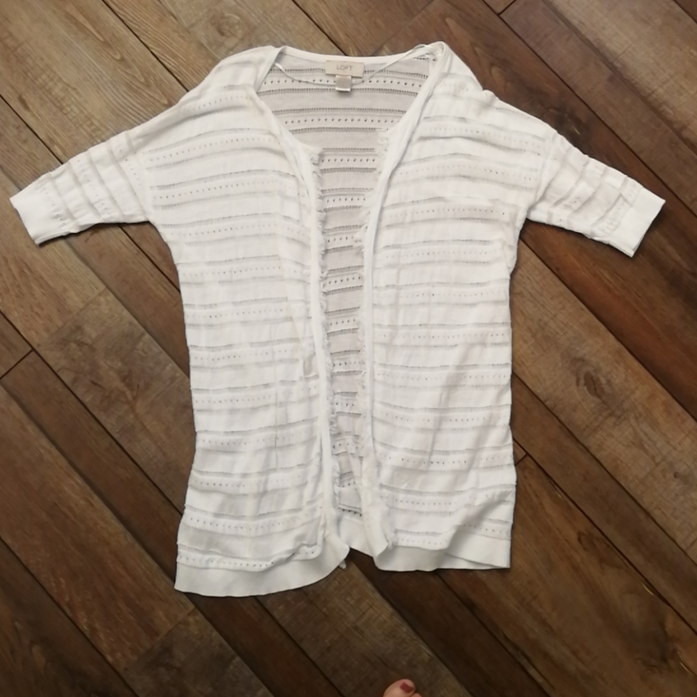 Loft open front fringe White cardigan